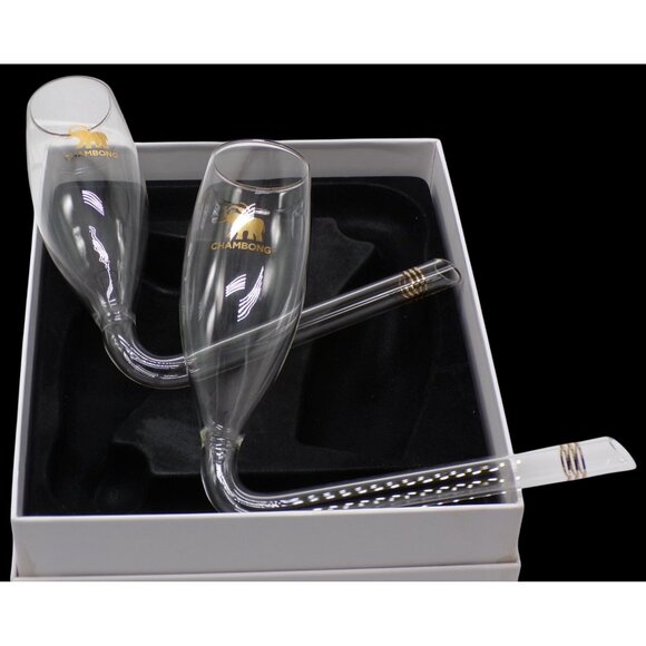 Chambong Champagne Glass Set with Gold Detailing & Decorative Box 6oz Classy AF - Picture 2 of 8